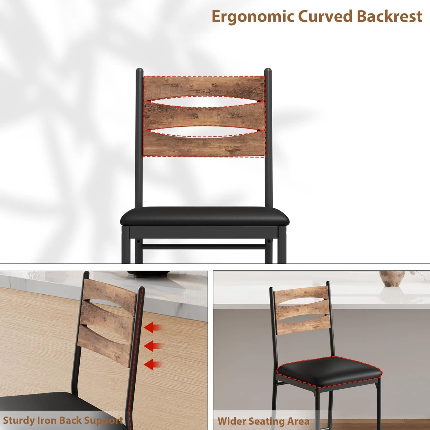 مجموعة مقاعد بار مستديرة مكونة من 2: مقاعد سميكة من الجلد الصناعي مبطنة مع مسند ظهر ومسند للقدمين لبار المنزل الحديث، جزيرة المطبخ