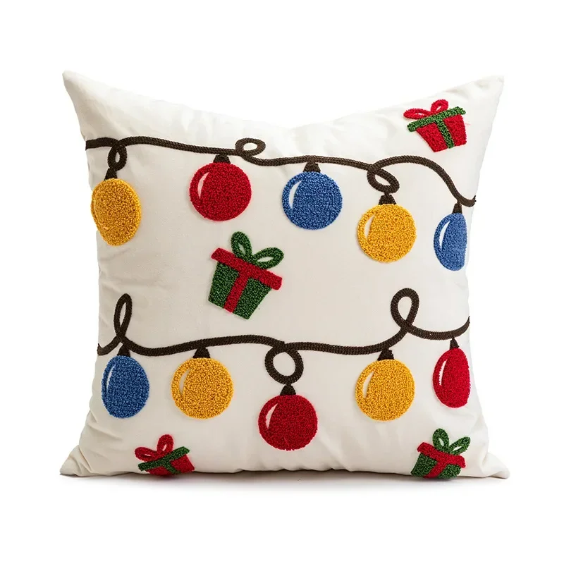 Christmas Bell Embroidered Cushion Cover Red Christmas Geometric Tufted Throw Pillow Covers Holiday Party Home Decor Living Room