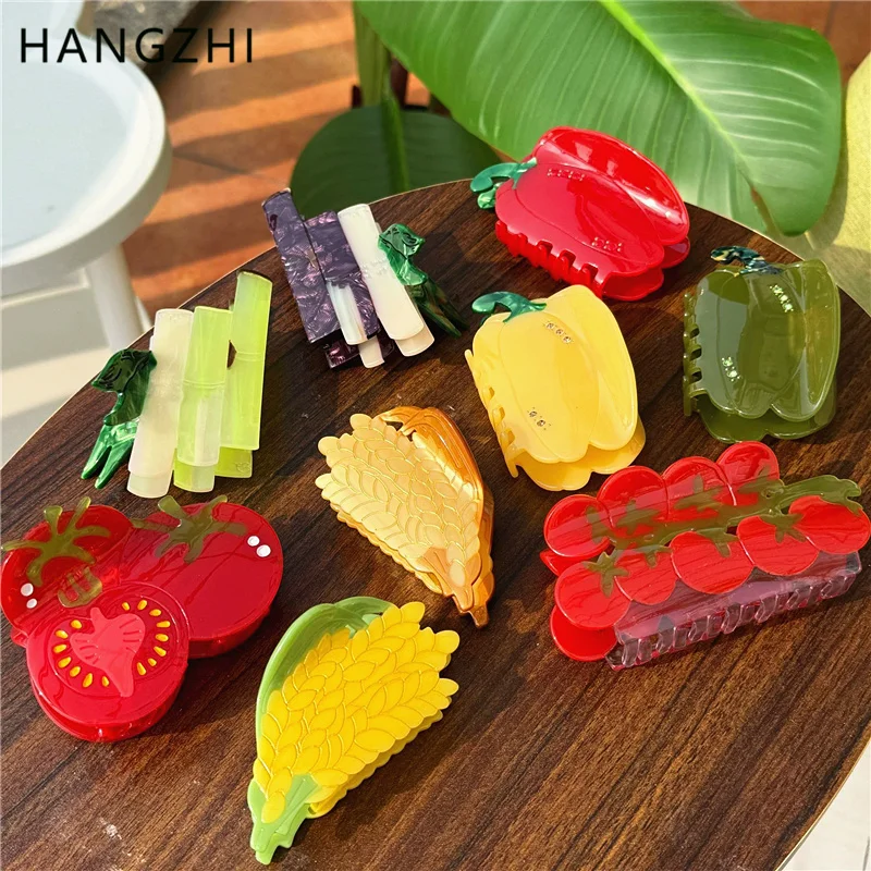 HangZhi nuevo lindo bambú caña de azúcar tomates trigo orejas pinzas para el cabello fruta comida ácido acético tiburón Clip para mujeres