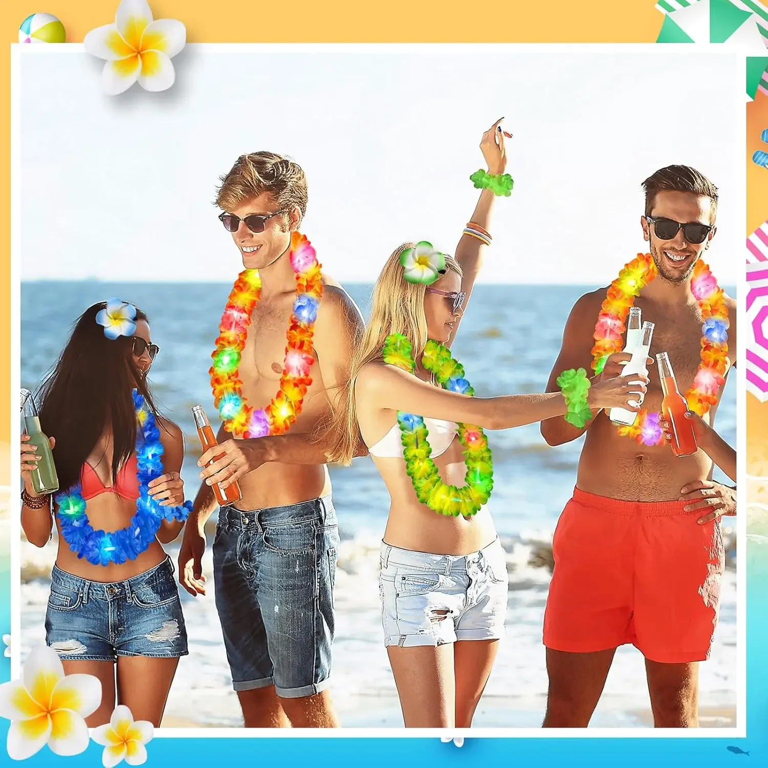 Lot De 40 Accessoires Hawaïens Luau – Colliers Lei, Couronnes Fleurs, Bracelets Soie – Parfait Fête Tropicale, Plage, Anniversaire, Mariage