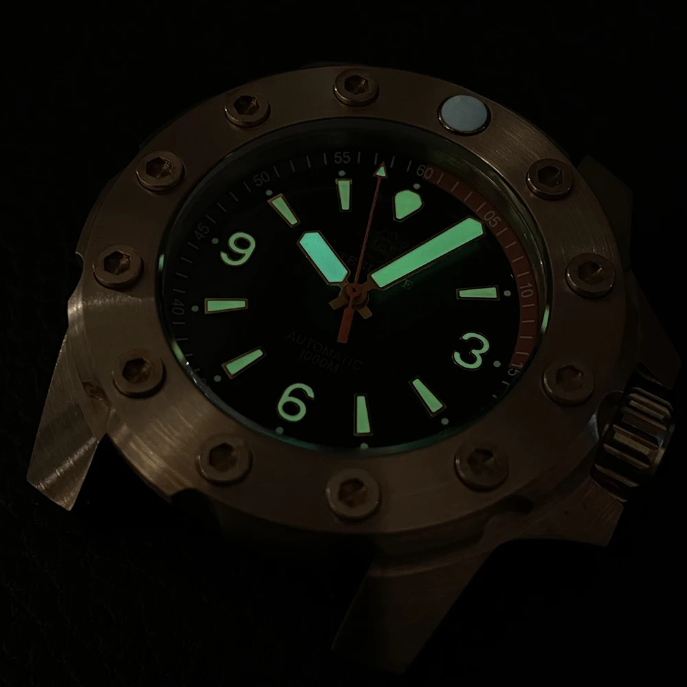 Solid Bronze Watch STEELDIVE SD1948S 44.5mm Case Black Dial C3 Green Luminous 1000M Waterproof Mens NH35 Mechanical Dive Watches