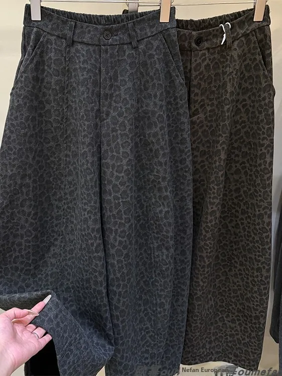 Retro Luipaardprint Gordel Wijde Pijpen Mes Broek Hoge Taille Afslanken Casual Lange Broek voor plus Size Vrouwen Herfst Winter Ne...
