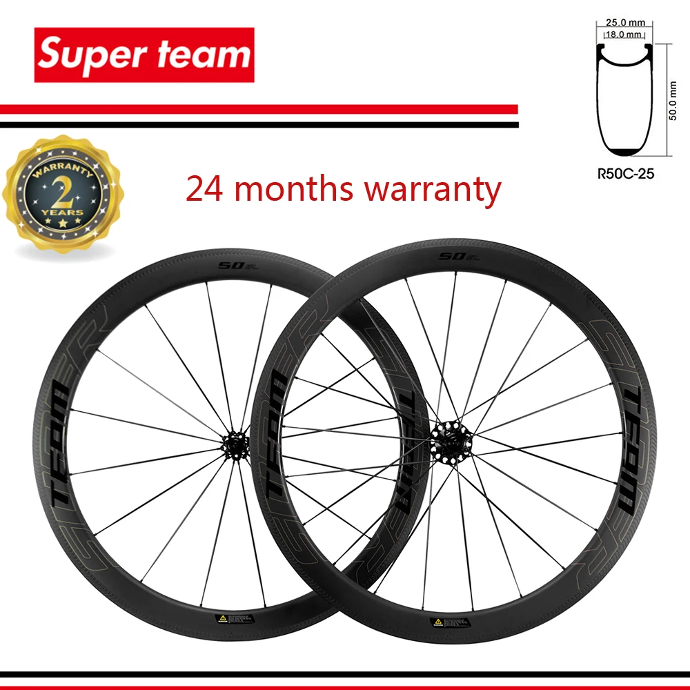 

NEW!!! Carbon Spokes 700C Carbon Wheelset Road Bicycle 50mm SUPERTEAM Carbon Rim Tubeless Ultralight Carbon Wheels