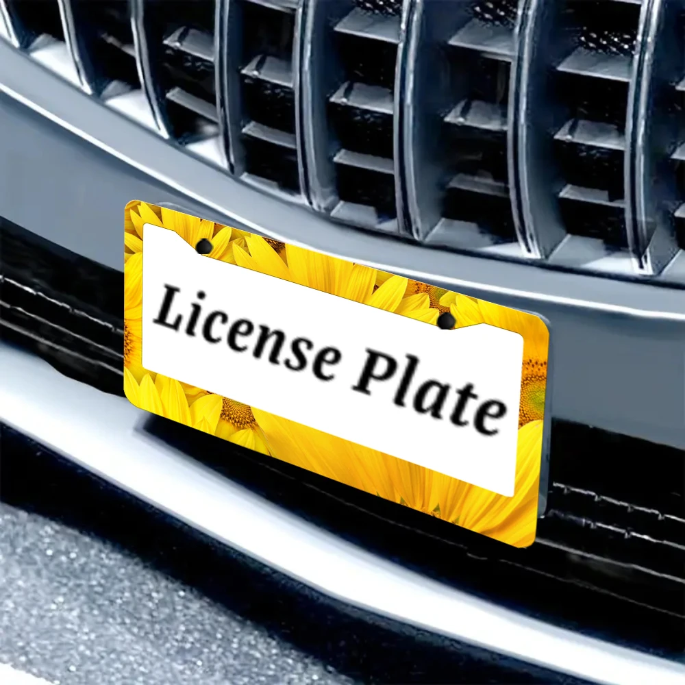 عباد الشمس الأصفر - ألومنيوم مطبوع 2 - إطار لوحة ترخيص مع مجموعة براغي: مبتكرة، ممتعة، هدية تزيين السيارة، 6 × 12 بوصة #6