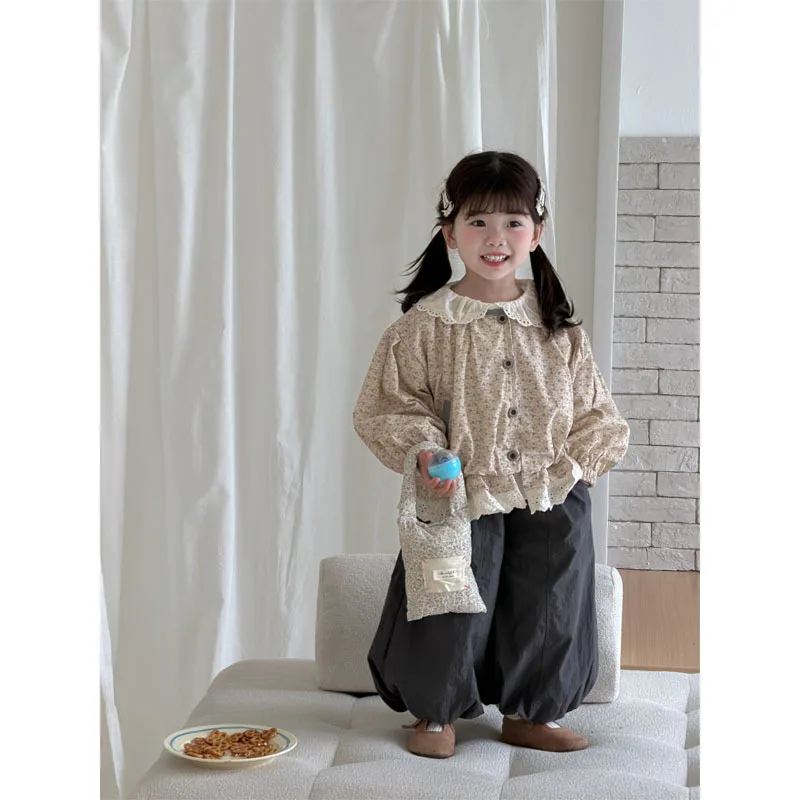 New Korean Style Floral Sweet Forest Lace Patchwork Jacket for Girls, with Ruffle Edge As The Base Layer, Children's Clothing