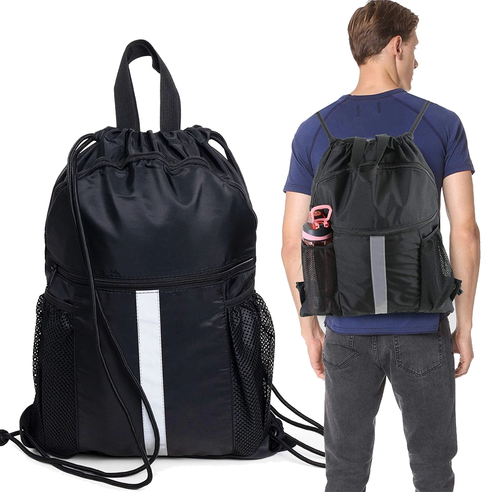 

Tactical Basketball Drawstring Backpack Sport Portable Water Resistant Folded Backpack With Shoe Compartment for Gym Climbing