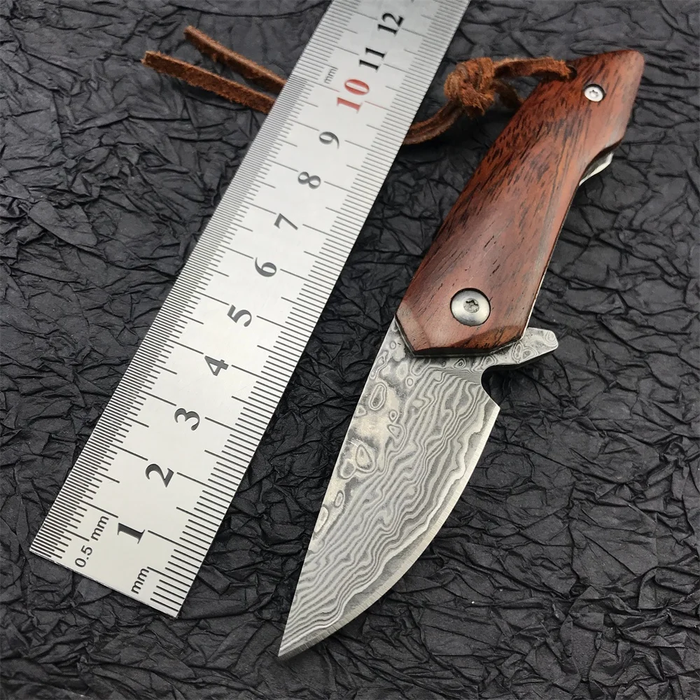 

High Quality Folding Pocket Knife Damascus Steel Blade Wood Handle Outdoor EDC Survival Camping Hiking Hunting Cutting Tool