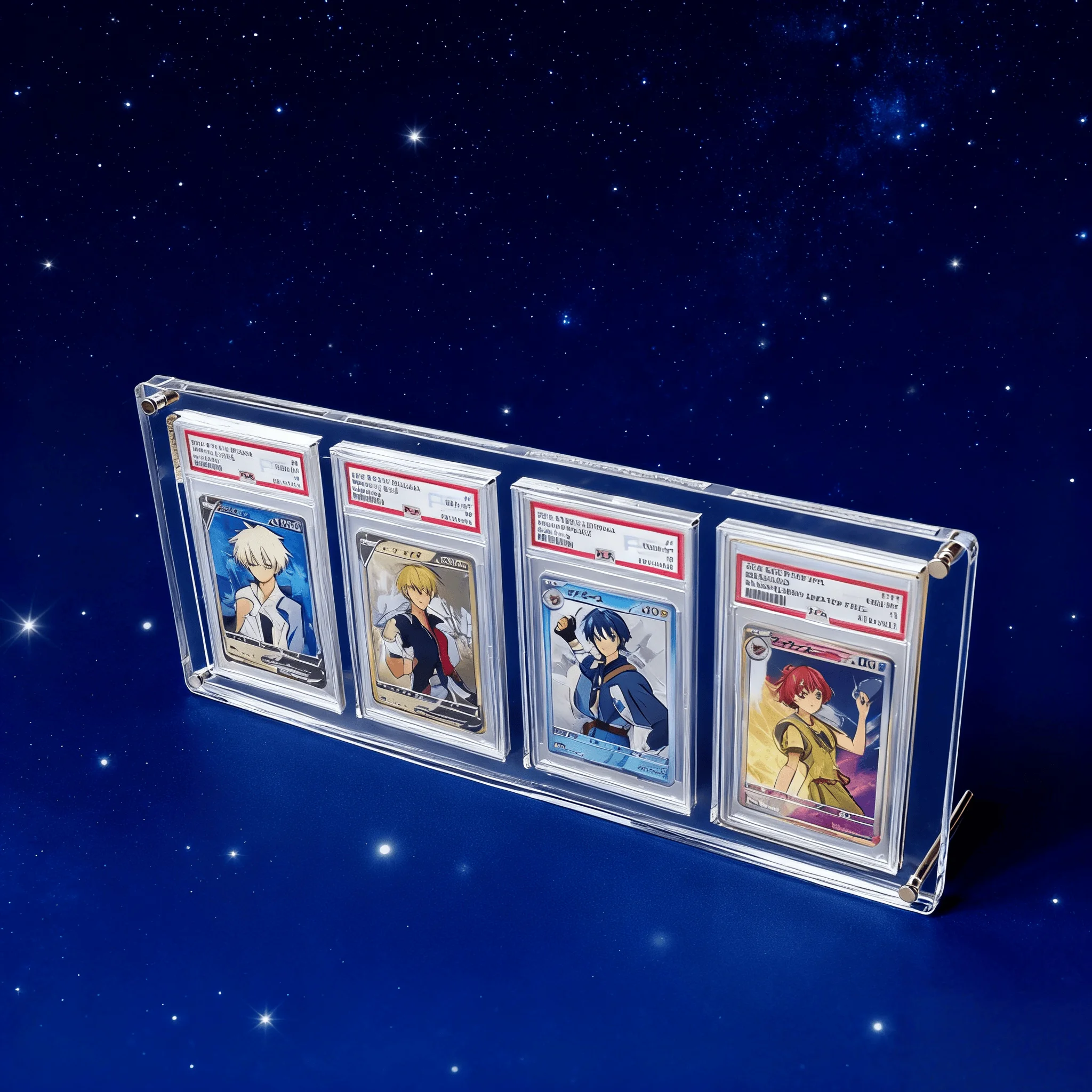 

Graded Card Stand 4-Slot Acrylic Display Holder for 35PT Thick Pokemon Yu-Gi-Oh Cards Crystal Clear Trading Card Showcase
