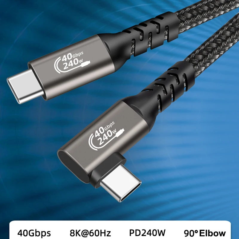 USB4 Elbow Cable Thunderbolt4 Elbow 40Gbps USB C Video Cable 240W Fast Charger For M1 Macbook Pro Hard Disk USB4 Gen3 Cable