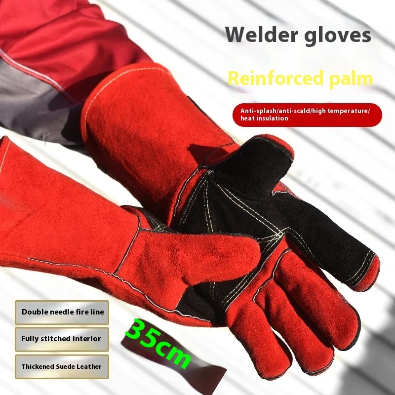 LiXiu 35cm Thickened Double-layer Welding Gloves with Extended Protection Wear-resistant High-temperature Resistance for Welders