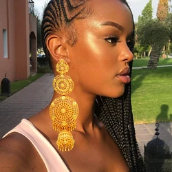 African Women Long Drop Earrings Dangle Gold Color Round Earrings For Women Earrings Trend Jewelry Gift Jewelry Accessories