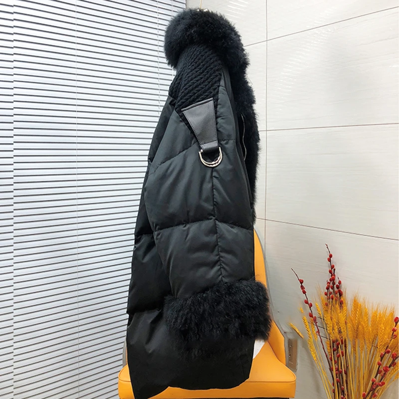 2023 Natural Lamb Fur Coat Women Goose Down Jacket Luxury Down Motorcycle Suit For Women