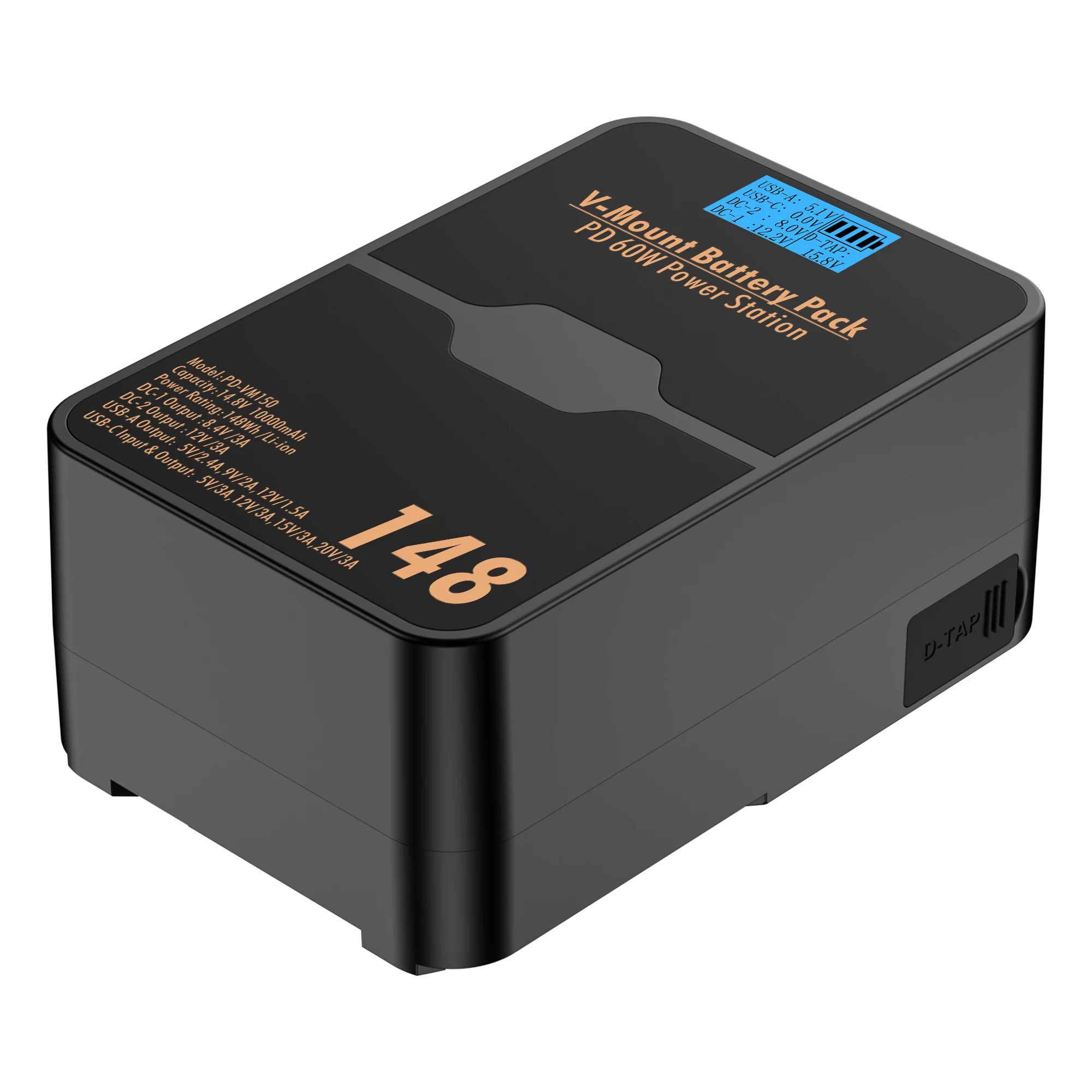 Vmount V Lock PD150 Battery 10000mAh V-mount Battery with 65W USB-C Cable For Sony Blackmagic Camcorder Camera LED Light