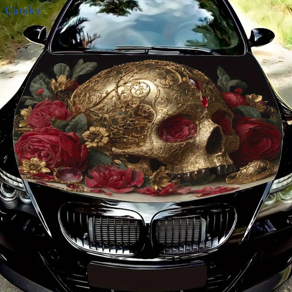 

Luxury Gold Skull,Car Hood Decal, Self-Adhesive Waterproof PVC Car hood Sticker,Car Decoration Scratch Resistant Sticker Protect