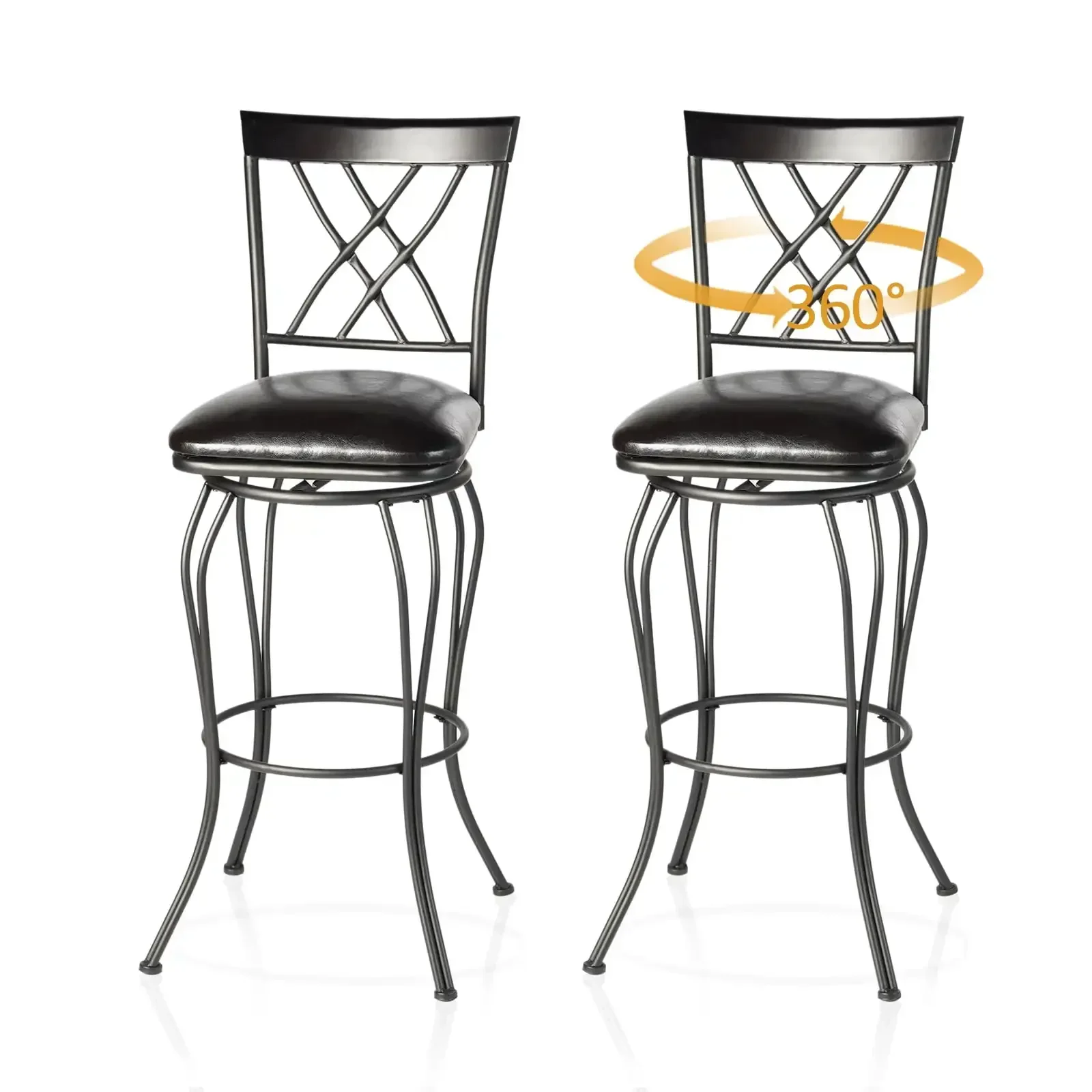 30-inch Bar Stools Set of 2, Swivel Padded Stools for Kitchen Island, Black