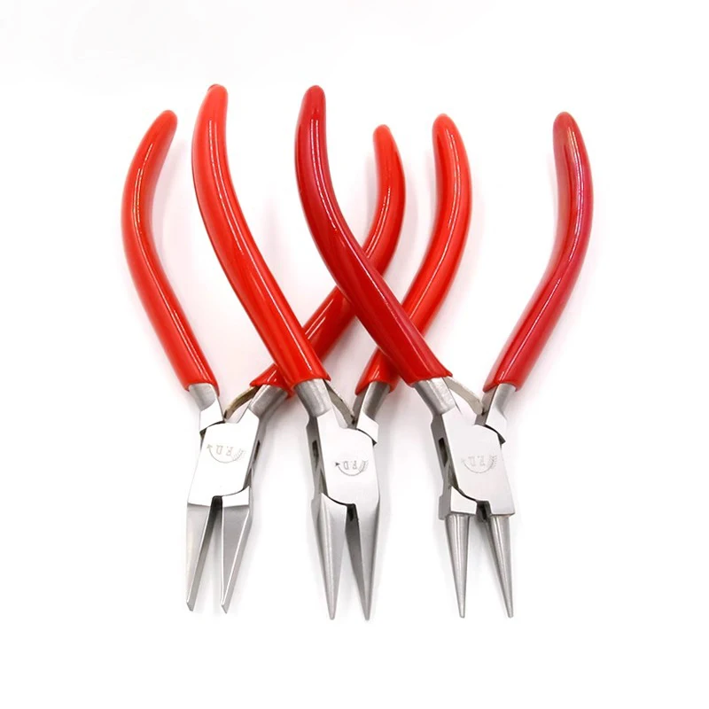 DICK 115mm Chain & Round Nose Jewelry Pliers Stainless Steel Red PVC Grip Jump Rings Wire Bending Beading Tool
