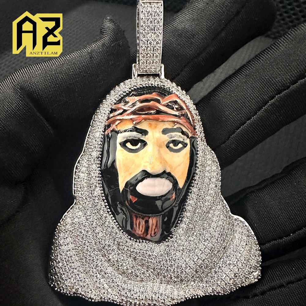 

Anztilam Big Enamel Jesus Iced Out Pendant Necklace Long Link Chain Necklaces for Women Men Brass Zircon Hip Hop Jewelry