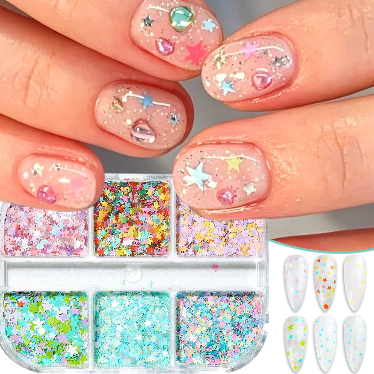 Mixed-Color Star Glitter Nail Art Decorations, Ultra-Thin Nail Stickers, Cute Five-Pointed Star Glitter Ultra-Thin Nail Stickers