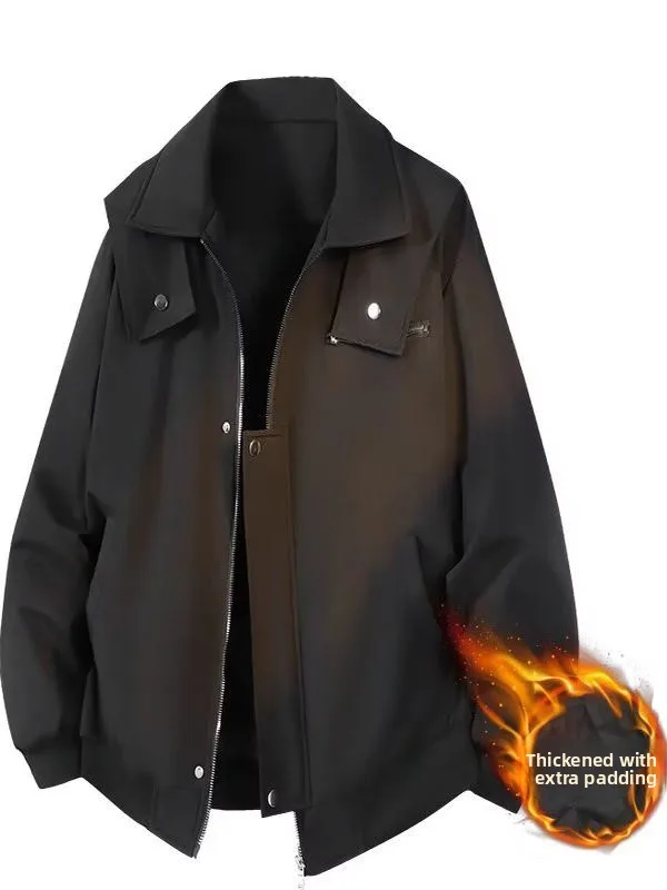 

American Sle Thiened Loose Men's down Jaet Collar Flight Cotton Padded Coat Bla Windproof Stand Fit Zipper Closure