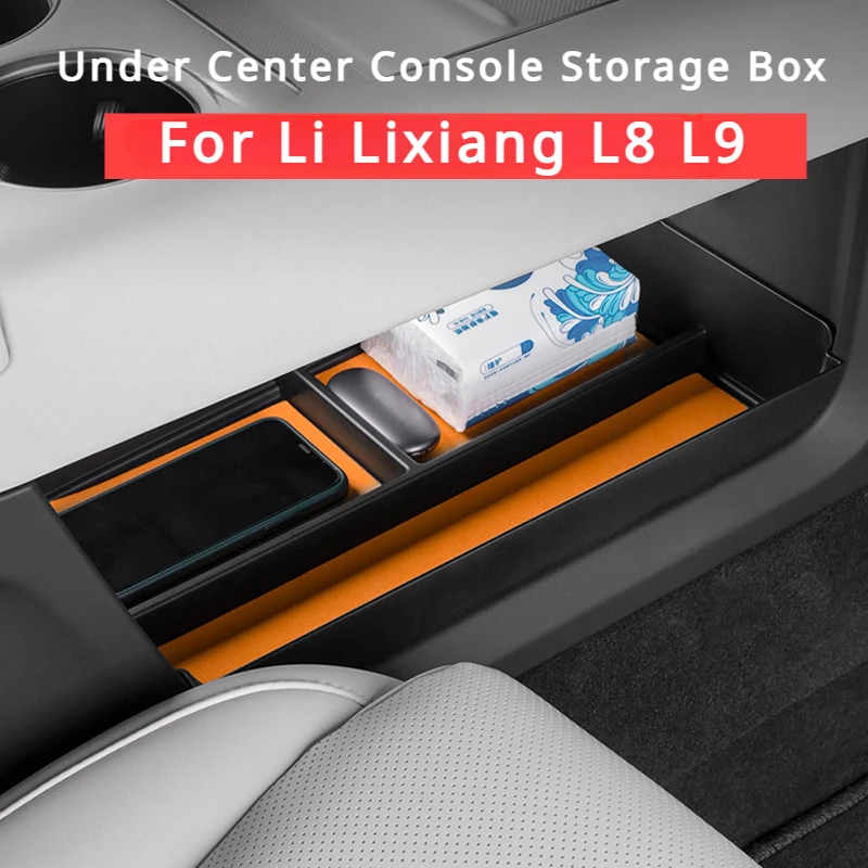 

For Leading Li LiXiang L8 L8 AirPro L9 2022-2024 Under Center Console Suede Storage Box Car Styling Interior Armrest Organizer