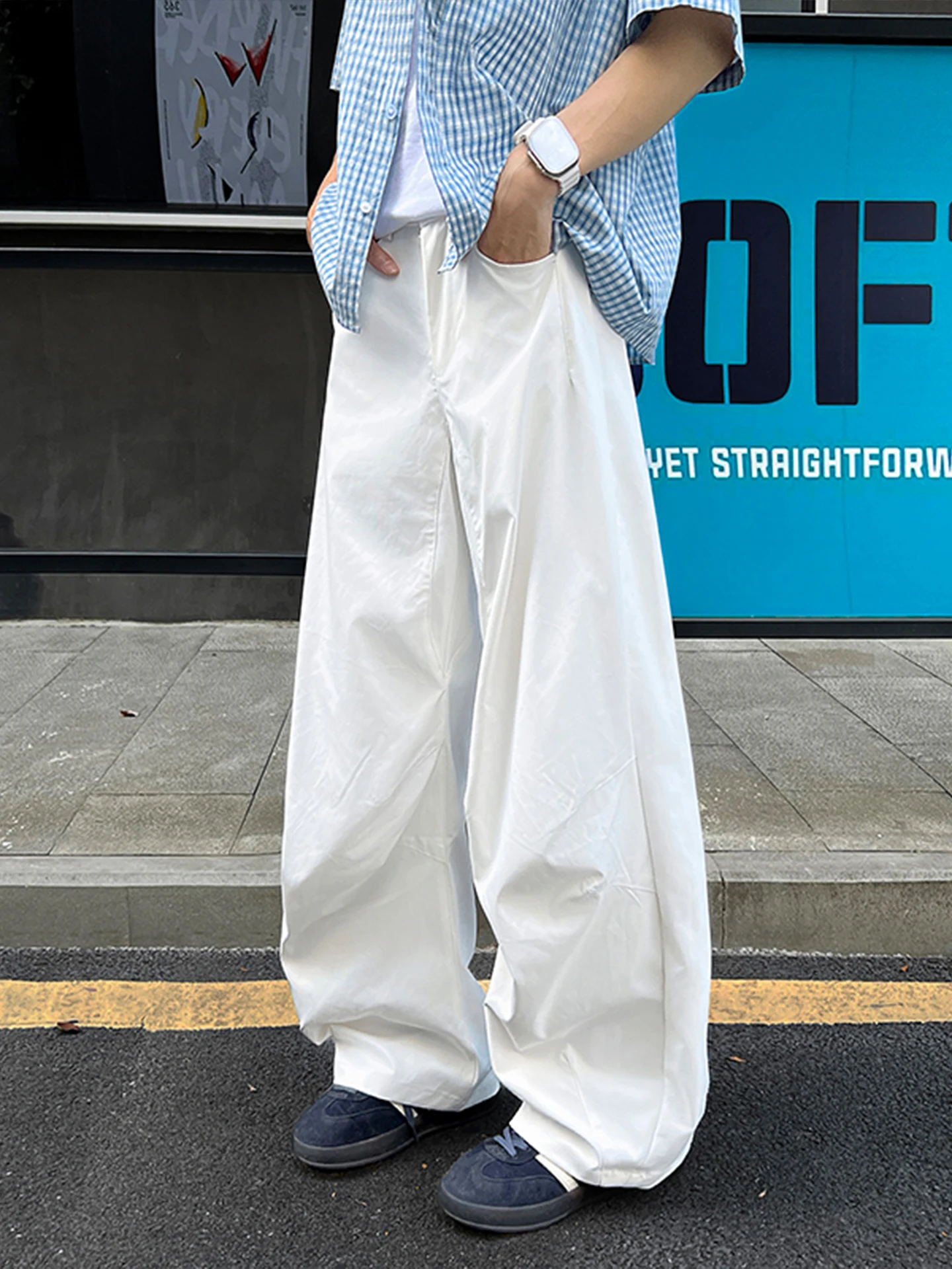 

Белые мужские летние тонкие повседневные брюки прямого кроя CleanFit, американские свободные широкие брюки для молодежи