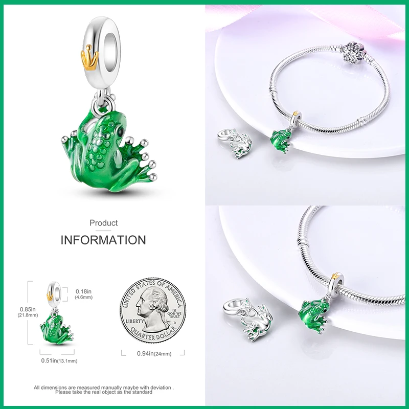 Abalorio de plata de ley 925, serie verde trébol de cuatro hojas, adecuado para pulsera Pandora original, producción artesanal