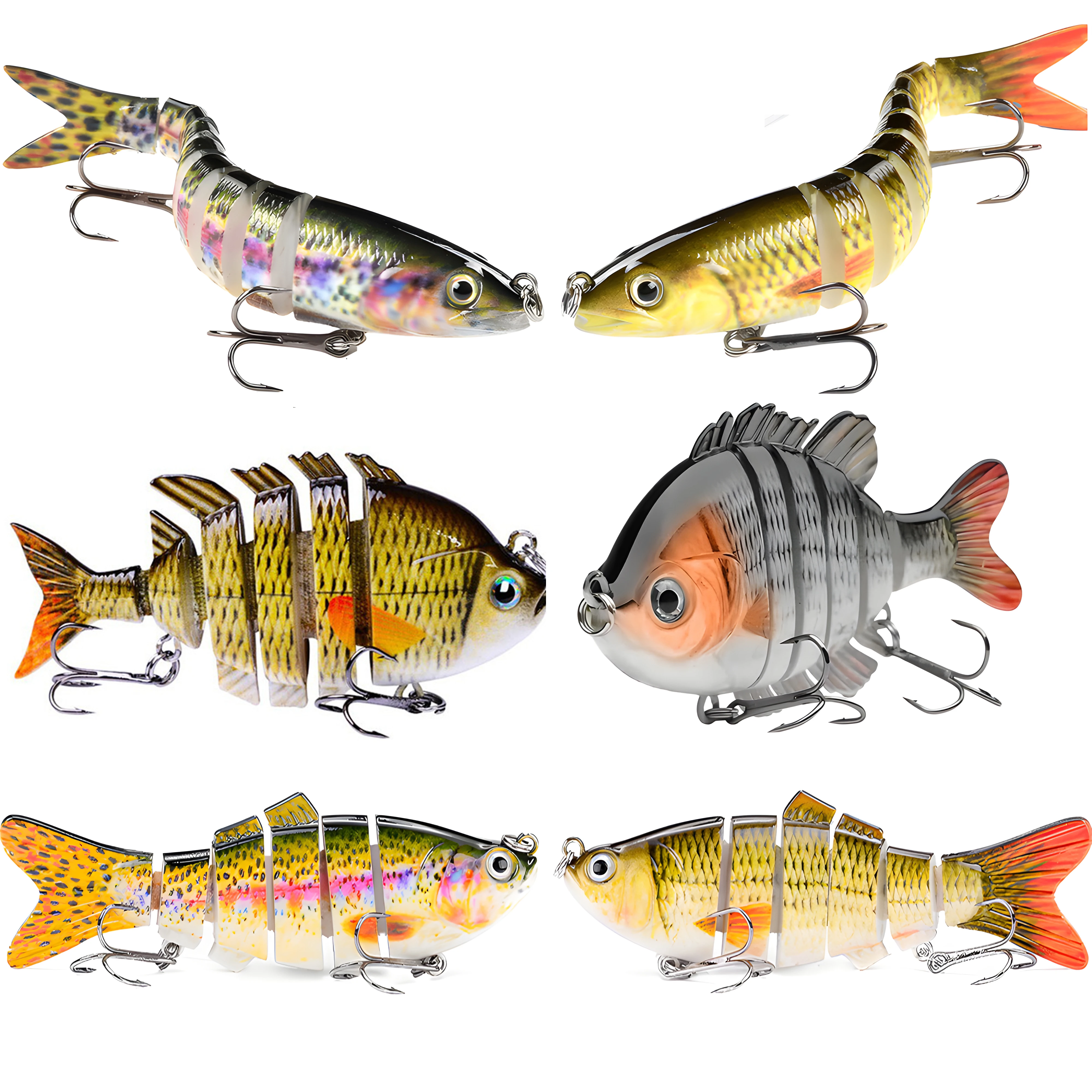 Angelköder für Süß- und Salzwasser, Langsam Sinkender Lebensechter Gelenkiger Schwimmköder für Barsch, Forelle, Crappie, Zander, Hecht
