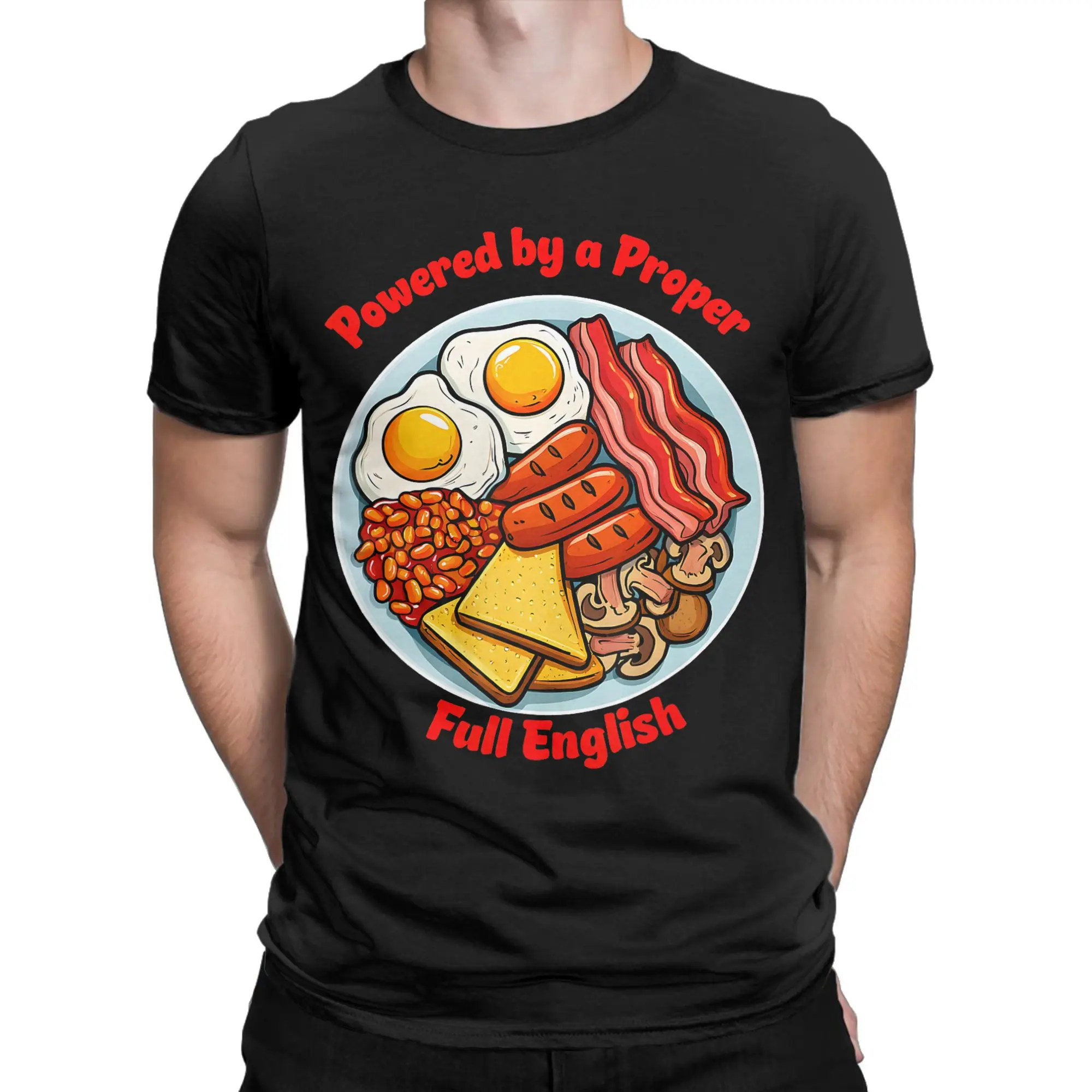 Full English Breakfast Lover Funny British Food T Shirts for Men Pure Cotton Awesome T-Shirts Crewneck  Tees Short Sleeve Tops