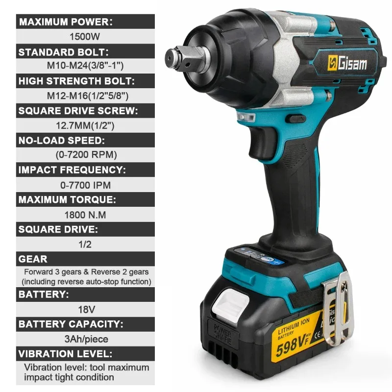 

【Hot Item】 1800N.M Torque Brushless Electric Impact Wrench 1/2 inch Screwdriver Cordless Wrench Power Tool For 18V Battery