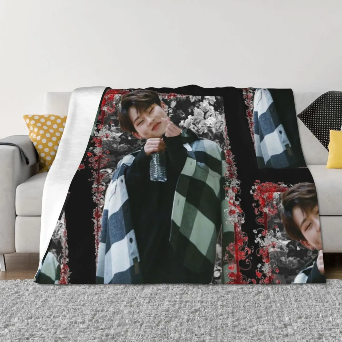 

Lee Jooheon MONSTA X Jooheon Korean Kpop Floral Design Throw Blanket Stuffeds Hair Multi-Purpose Summer Beddings Blankets