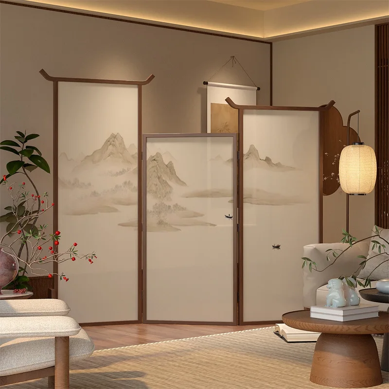 New Chinese solid wood screen partition, living room, study, office, bedroom, entrance, entrance, shielding, folding, mobile lan