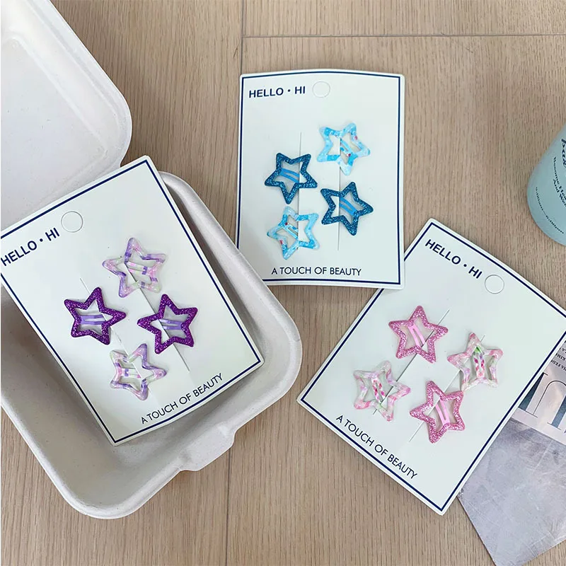 New Korean-style sweet pentagram Scallion Powder Hair Clip Kids Side Hair Clip Girl Dopamine Bangs Hair Clip Dropshipping