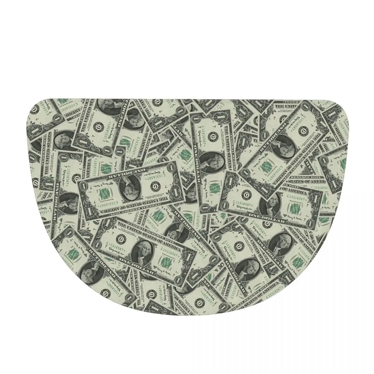 Money Dollars Bill Pattern Soft Flannel Half Round Doormat Non Slip Bathroom Mat Absorbent Floor Carpet for Home Bedroom