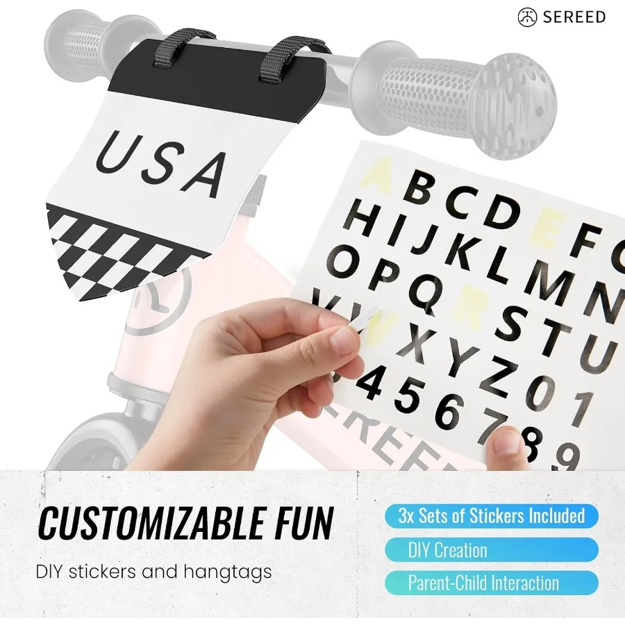 دراجة توازن للأطفال بعمر سنتين بدون دواسة ألعاب دراجة لعمر 2-5 سنوات تعديل خالي من الأدوات لوحة مخصصة مع ملصقات هدية #4