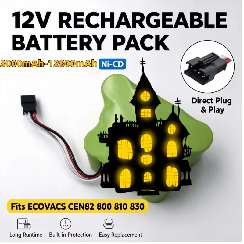 3000mAh to 12800mAh 12V Rechargeable Battery, Replacement Power Supply for ECOVACS 800 810 830 CEN82 Robot Aspirator