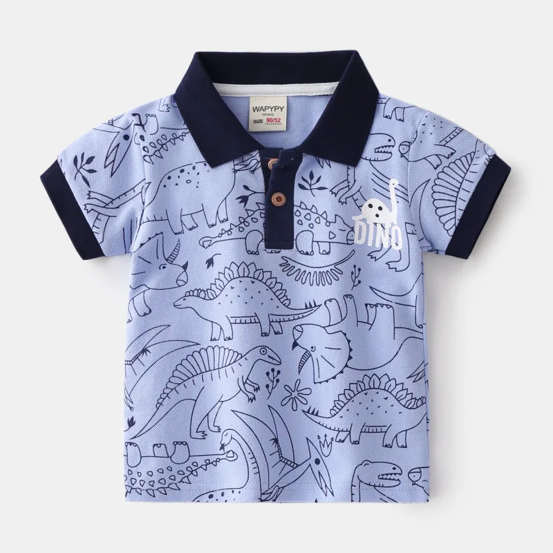 Children Turn-down Collar T-shirt 2024 Summer Boys Polo Shirt Short Sleeves T-shirt 2-6Year Baby Cotton Blend Cartoon Casual Top