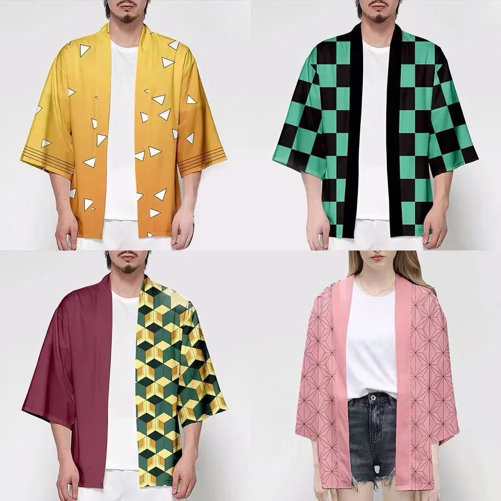 

Summer men's and women's fashion kimono 3d printed collarless cardigan casual clothing plaid square graphic street shirt