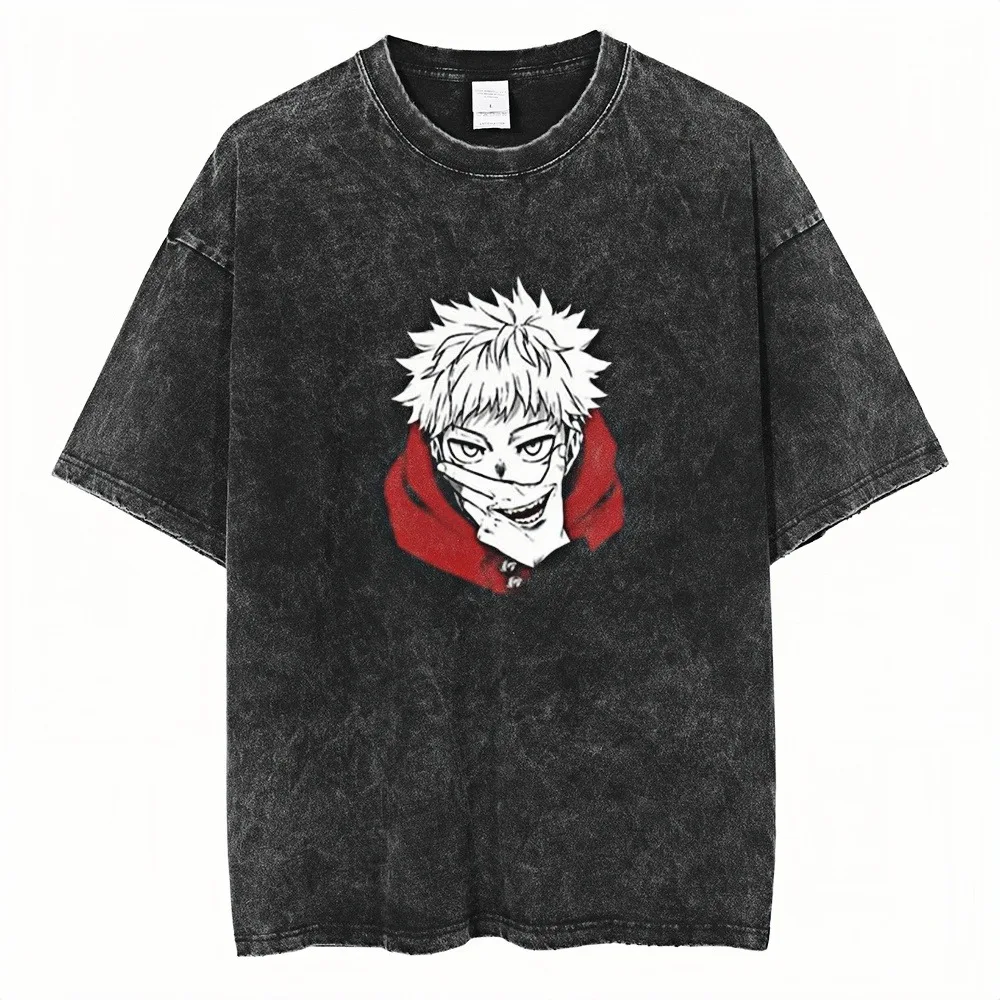 

Acid Washed Jujutsu Kaisen Yuji Itadori Graphic Tee Unisex Oversized Crewneck Cotton Casual Anime Premium Comfort Tees