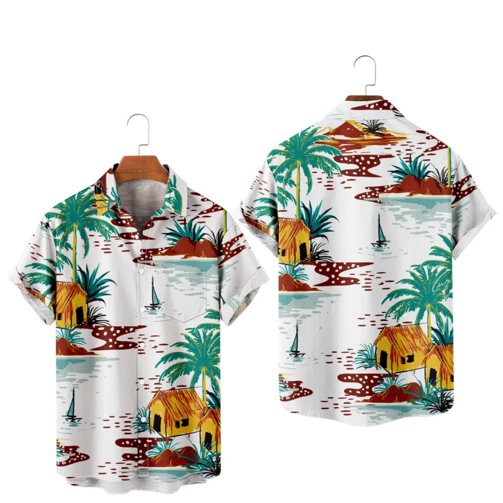 

Men's Fashion Hawaiian T-Shirt Y2K Hombre Shirt Coconut Tree 3D Print Cozy Casual Short Sleeve Beach Oversized Clothes