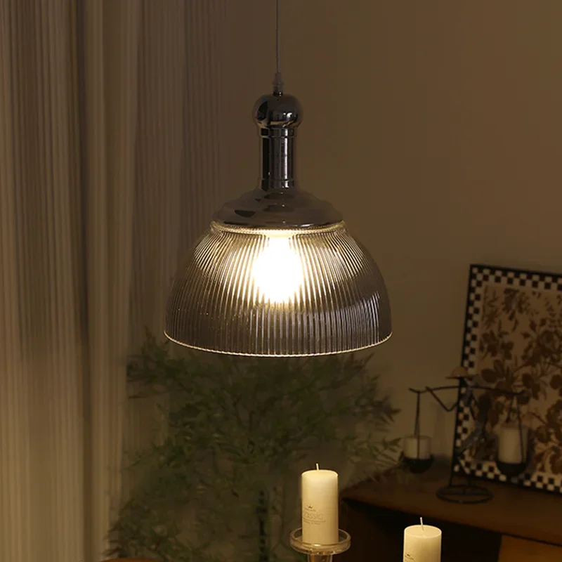 Striped Smoky Grey Vintage Glass Restaurant Chandelier Cafe Tea Room Dining Table Hanging Lamp Retro Decoration Pendant Light