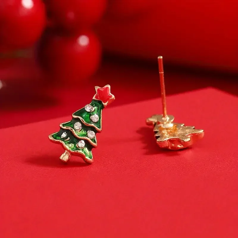 اللون الأخضر شجرة عيد الميلاد وأقراط للنساء فريدة من نوعها الصقيل المينا الأحمر نجمة مجوهرات عيد الميلاد فتاة هدية عيد الحب