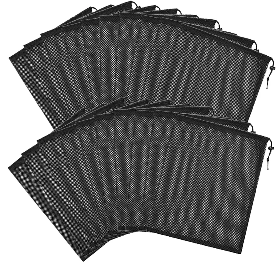 12PCS Black Mesh Drawstring Bags 30x40cm Portable Storage Bags for Travel Sports Gym Yoga Home Organization Cloth Sorting ZYF