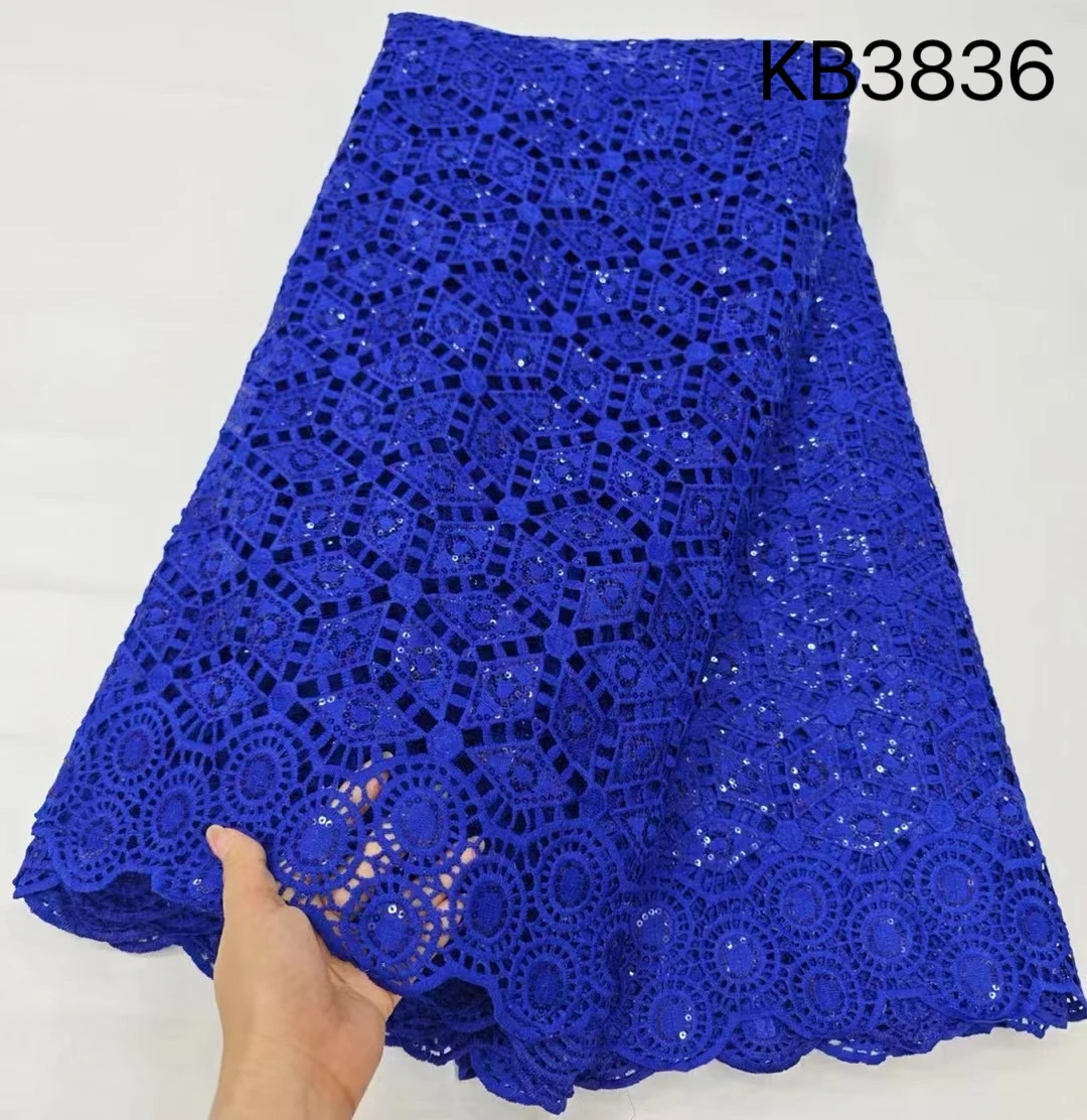 DREAMYLSI African Sequin Tulle Lace Fabric High Quality Nigerian Water Soluble Guipure Cord Lace For Wedding Party Sewing KB3836