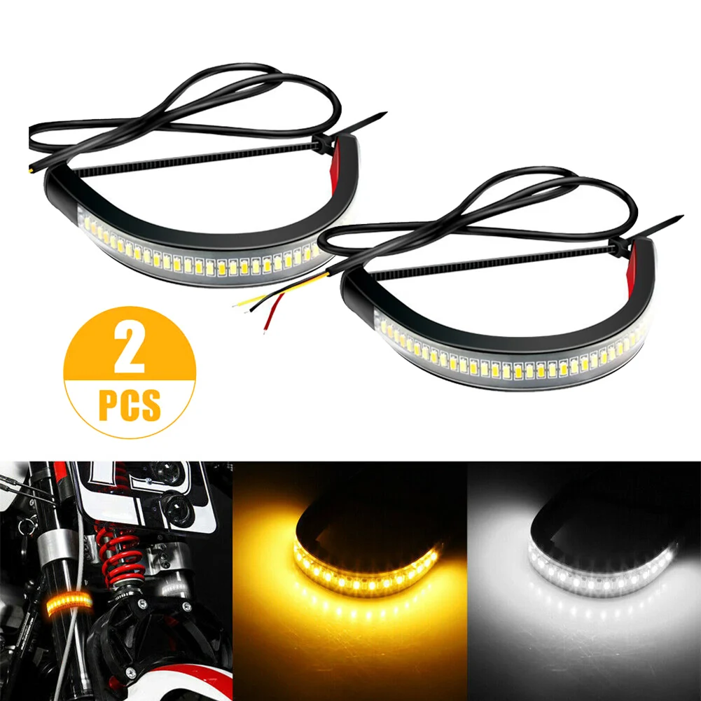 Universal LED Motorcycle Turn Signal Light DRL Amber Red Yellow Light Flashing Blinker Moto Flasher Ring Fork Strip Lamp