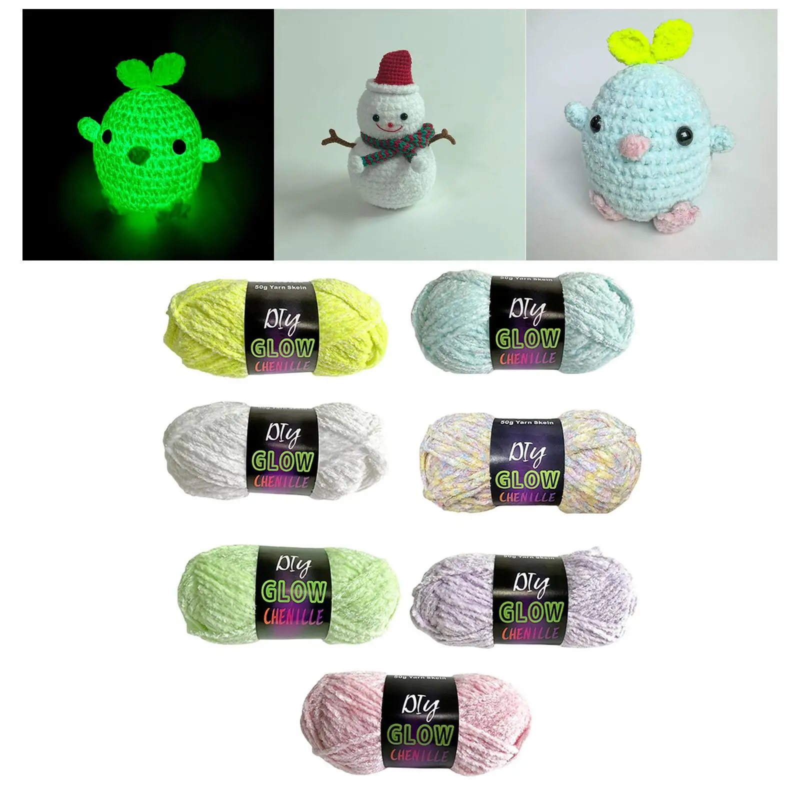 

7 Pieces Luminous yarns for DIY Crafts 70M 4mm Glow in The Dark yarns Glow yarns Beginner Yarn for Crocheting Hand Knitting Toys