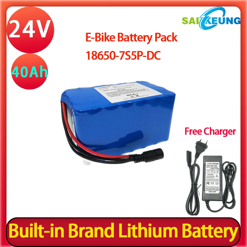 Smart BMS 24V 40ah bicycle lithium battery rechargeable 18650 7P5S 24V 20ah 10ah 30ah 50ah lithium battery pack with charger