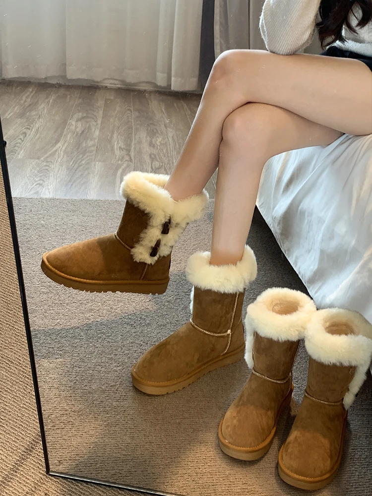 

Women's Shoes Snow Boots 2023 Winter New Fashionable Fur Integrated Plush Insulation Thick Soled Cotton Shoes Mid Length Boots