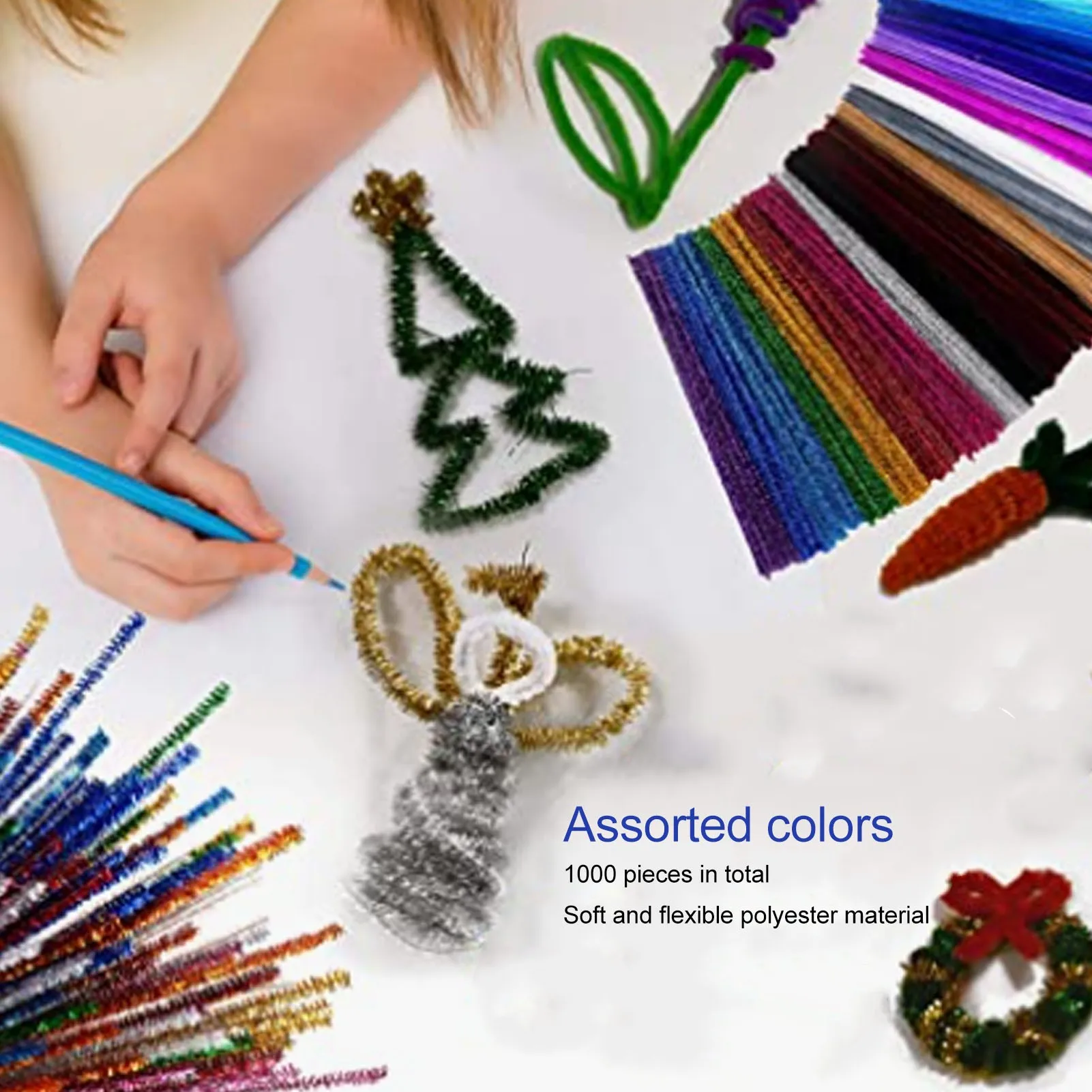1000Pcs Pipe Cleaners Assorted Colors Soft Polyester Multi Purpose Colored Pipe Cleaners for Puppet Flower Gift Wrapping view 5