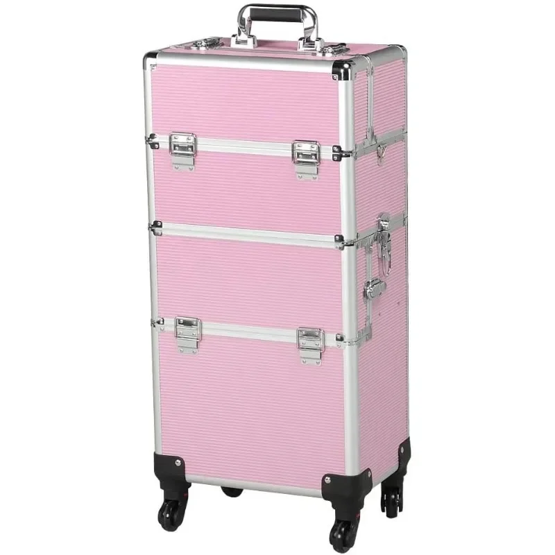 Topeakmart 3 In 1 Aluminum Professional Rolling Cosmetic Case, Beauty Storage Trolley, Make Up Storage Organizer, Makeup Travel