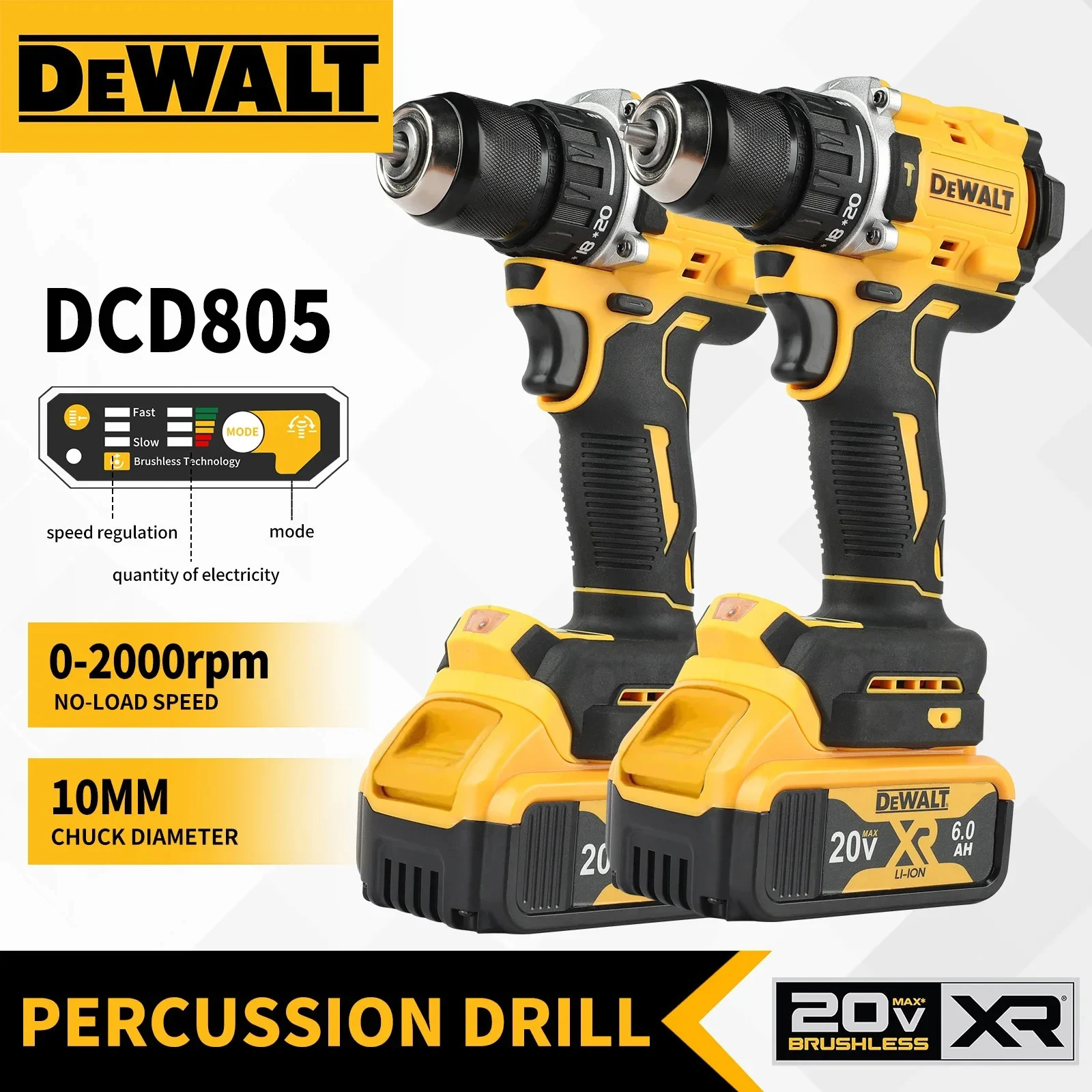 

8 Бесщеточная беспроводная дрель-электроинструмент DEWALT 805 20 В имеет точную скорость и крутящий момент, богатые функции и могут соответствовать различных потреб.